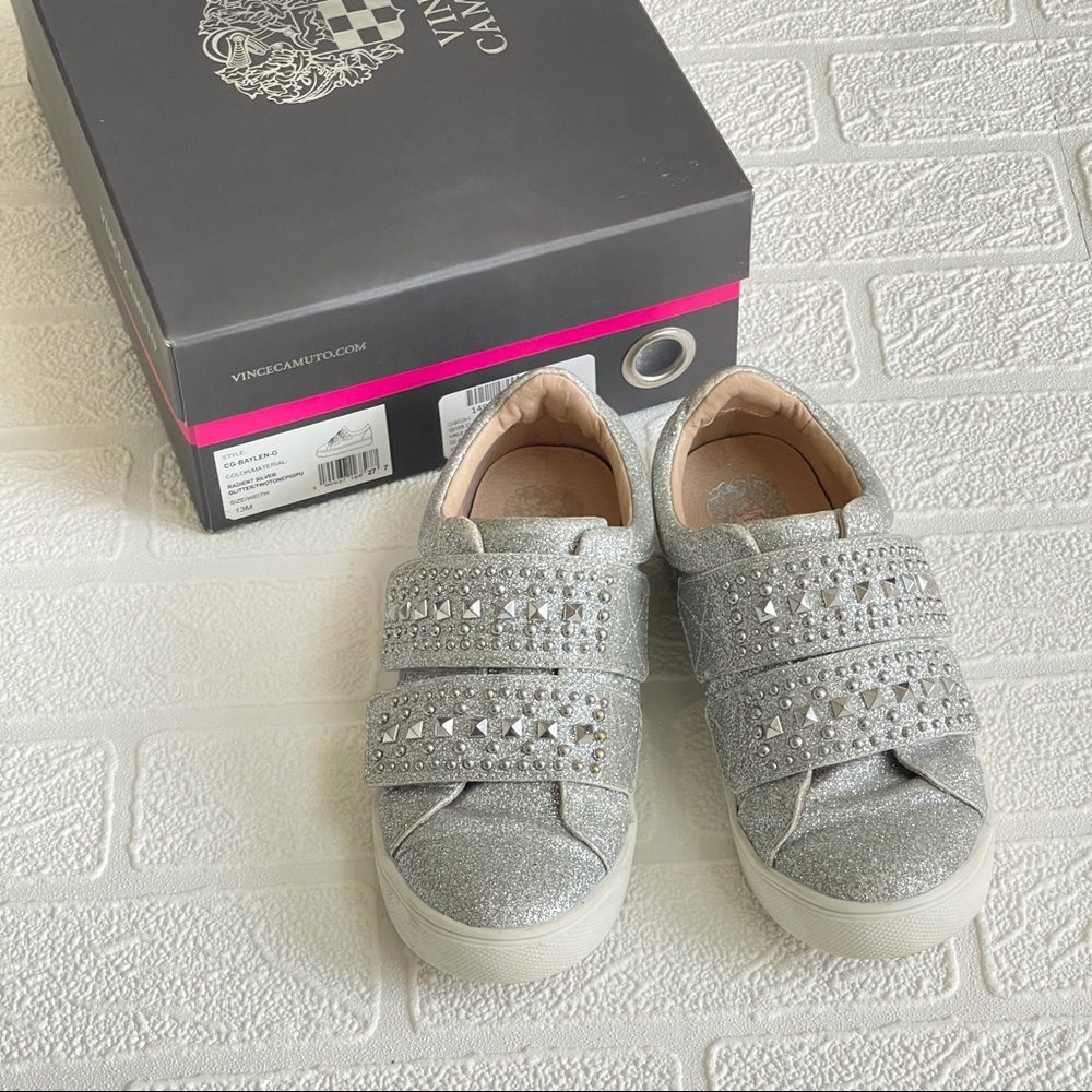 Vince Camuto Glitter Silver Studded Sneakers